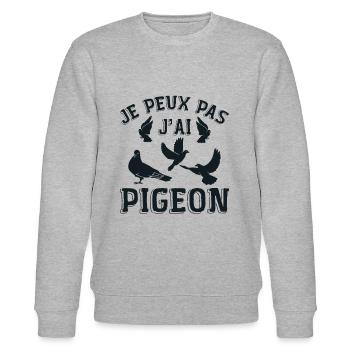 Je peux pas j'ai Pigeon - Sweat bio CHANGER Stanley/Stella Unisexe - gris chiné - Devant - Nik (191cm) & Marisol (170cm)
