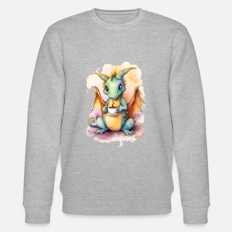 Drache mit Kaffee -Aquarellstil - Stanley/Stella Unisex Bio-Sweatshirt CHANGER - Grau meliert