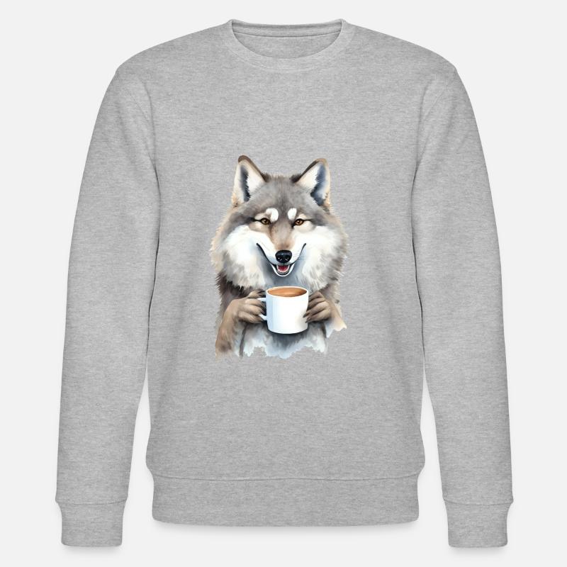 Wolf mit Kaffee -Aquarellstil - Stanley/Stella Unisex Bio-Sweatshirt CHANGER  - Grau meliert