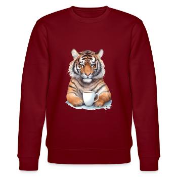 Tiger with coffee watercolor style - Stanley/Stella CHANGER Unisex Organic Sweatshirt - burgundy - Front - Nik (191cm) & Marisol (170cm)