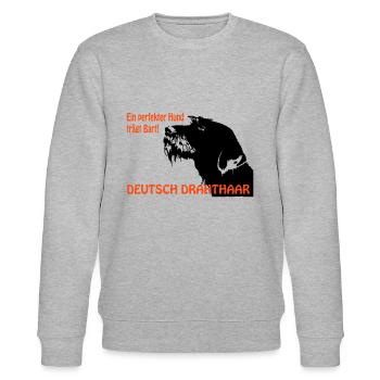 German Drahhaar portrait with text - Stanley/Stella CHANGER Unisex Organic Sweatshirt - heather grey - Front - Nik (191cm) & Marisol (170cm)