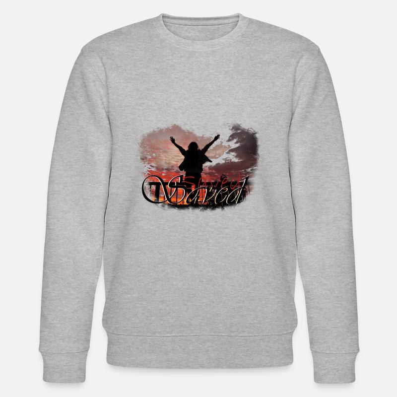Saved text with red sunset - Stanley/Stella CHANGER Unisex Organic Sweatshirt - heather grey