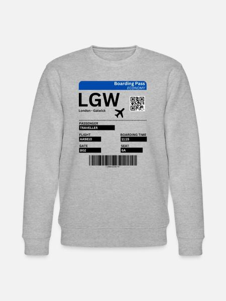 London Gatwick LGW Airport Flight Ticket Idea - Stanley/Stella CHANGER Unisex Organic Sweatshirt - heather grey