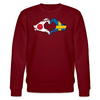 Japan Sweden hands heart shape used - Stanley/Stella CHANGER Unisex Organic Sweatshirt - burgundy - Front - Nik (191cm) & Marisol (170cm)