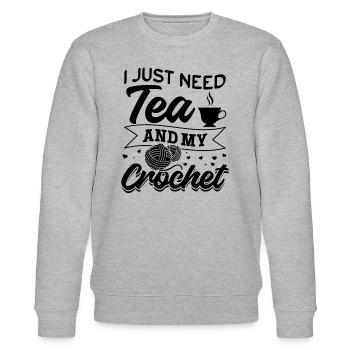 Crocheting Crochet Lover I just need tea and my cr - Stanley/Stella CHANGER Unisex Organic Sweatshirt - heather grey - Front - Nik (191cm) & Marisol (170cm)
