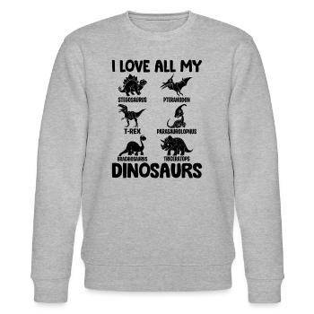 Dinosaur Lover Dino Lover - J’adore tous mes - Sweat bio CHANGER Stanley/Stella Unisexe - gris chiné - Devant - Nik (191cm) & Marisol (170cm)