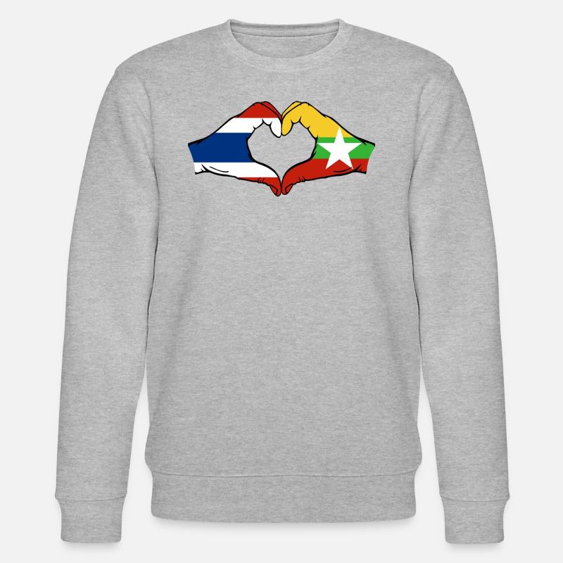 Thaïlande Myanmar drapeau mains coeur - Sweat bio CHANGER Stanley/Stella Unisexe - gris chiné