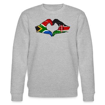 South Africa Kenya flag hands heart used - Stanley/Stella CHANGER Unisex Organic Sweatshirt - heather grey - Front - Nik (191cm) & Marisol (170cm)