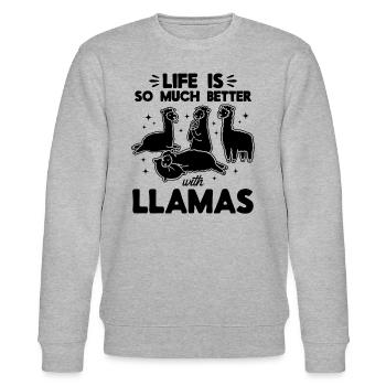Llama Lover - Life is so much better with Llamas - Stanley/Stella Unisex Bio-Sweatshirt CHANGER  - Grau meliert - Vorne - Nik (191cm) & Marisol (170cm)