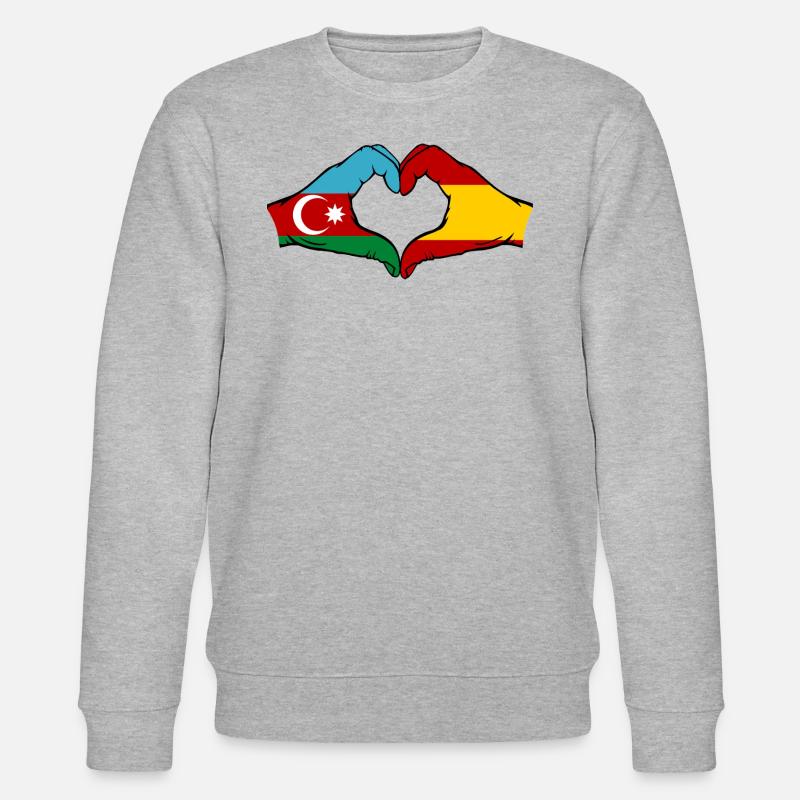 Azerbaïdjan Espagne Drapeau main coeur - Sweat bio CHANGER Stanley/Stella Unisexe - gris chiné
