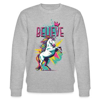 Licorne Foi Vintage Rétro Coloré Moderne Tendance - Sweat bio CHANGER Stanley/Stella Unisexe - gris chiné - Devant - Nik (191cm) & Marisol (170cm)