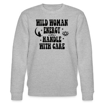 Wild woman energy - handle with care schwarz - Stanley/Stella Unisex Bio-Sweatshirt CHANGER  - Grau meliert - Vorne - Nik (191cm) & Marisol (170cm)