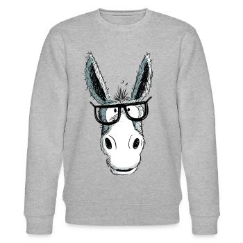 Lustiger Grauer Nerd Esel Mit Brille I Comic - Stanley/Stella Unisex Bio-Sweatshirt CHANGER  - Grau meliert - Vorne - Nik (191cm) & Marisol (170cm)