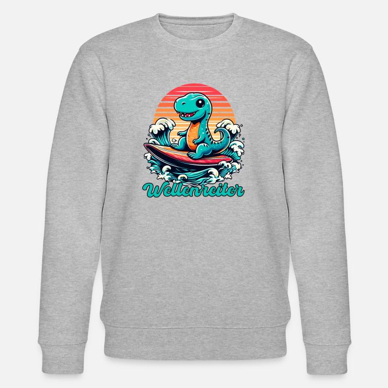 Cute T-Rex Surfer Surfing Gift - Stanley/Stella CHANGER Unisex Organic Sweatshirt - heather grey