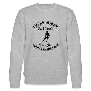 I play rugby so I don't punch people in the face - - Stanley/Stella CHANGER Unisex Organic Sweatshirt - heather grey - Front - Nik (191cm) & Marisol (170cm)