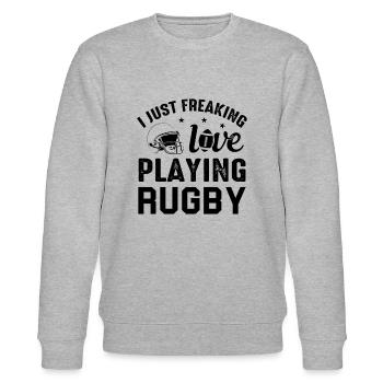 Rugby Game - I just freaking love playing Rugby - Stanley/Stella Unisex Bio-Sweatshirt CHANGER  - Grau meliert - Vorne - Nik (191cm) & Marisol (170cm)