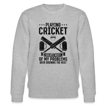 Jouer au cricket résout la plupart de mes problèmes - Sweat bio CHANGER Stanley/Stella Unisexe - gris chiné - Devant - Nik (191cm) & Marisol (170cm)