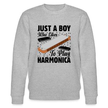 Just A Boy Who Likes To Play Harmonica - Stanley/Stella CHANGER Unisex Organic Sweatshirt - heather grey - Front - Nik (191cm) & Marisol (170cm)