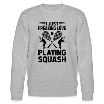 Squash Lover - I just freaking love playing Squash - Stanley/Stella CHANGER Unisex Organic Sweatshirt - heather grey - Front - Nik (191cm) & Marisol (170cm)