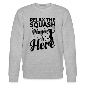 Relax The Squash Player is here - Squash Player - Stanley/Stella CHANGER Unisex Organic Sweatshirt - heather grey - Front - Nik (191cm) & Marisol (170cm)