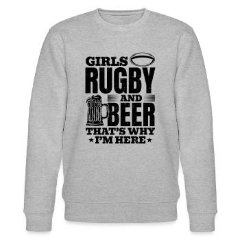 Girls Rugby et bière, c’est pour ça que je suis là - Rugby - Sweat bio CHANGER Stanley/Stella Unisexe - gris chiné - Devant - Nik (191cm) & Marisol (170cm)