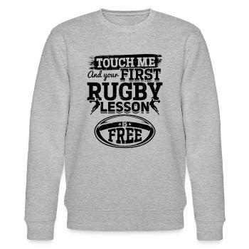 Touchez-moi et votre premier cours de rugby est gratuit - Tapis - Sweat bio CHANGER Stanley/Stella Unisexe - gris chiné - Devant - Nik (191cm) & Marisol (170cm)