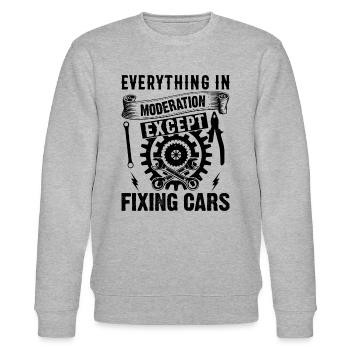 Everything in moderation except fixing cars - Mech - Stanley/Stella CHANGER Unisex Organic Sweatshirt - heather grey - Front - Nik (191cm) & Marisol (170cm)