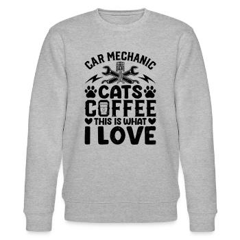Car Mechanic, Cats, Coffee This Is What I Love - M - Stanley/Stella CHANGER Unisex Organic Sweatshirt - heather grey - Front - Nik (191cm) & Marisol (170cm)