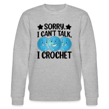 Idées de crochet amusantes - Désolé, je ne peux pas parler, je crochete - Sweat bio CHANGER Stanley/Stella Unisexe - gris chiné - Devant - Nik (191cm) & Marisol (170cm)
