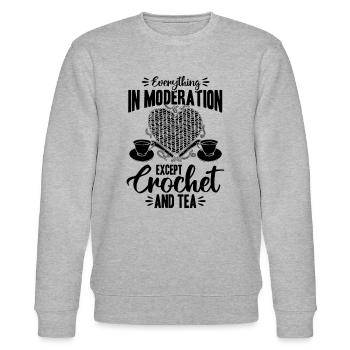Everything In Moderation Except Crochet and tea - Stanley/Stella CHANGER Unisex Organic Sweatshirt - heather grey - Front - Nik (191cm) & Marisol (170cm)