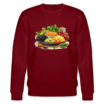 Genuss im Garten - Stanley/Stella Unisex Bio-Sweatshirt CHANGER  - Burgunderrot - Vorne - Nik (191cm) & Marisol (170cm)