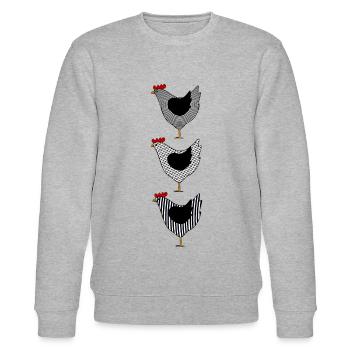 Chickens chicken rooster chicks poultry bird eggs egg - Stanley/Stella CHANGER Unisex Organic Sweatshirt - heather grey - Front - Nik (191cm) & Marisol (170cm)