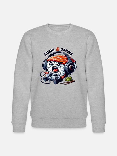 Sushi playing video games - Stanley/Stella CHANGER Unisex Organic Sweatshirt - heather grey