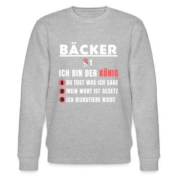 Bäcker Geschenk - Ich bin der König - Stanley/Stella Unisex Bio-Sweatshirt CHANGER  - Grau meliert - Vorne - Nik (191cm) & Marisol (170cm)