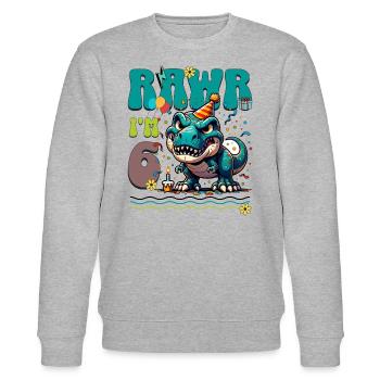 6ème anniversaire Rawr T Rex Dinosaure - Sweat bio CHANGER Stanley/Stella Unisexe - gris chiné - Devant - Nik (191cm) & Marisol (170cm)