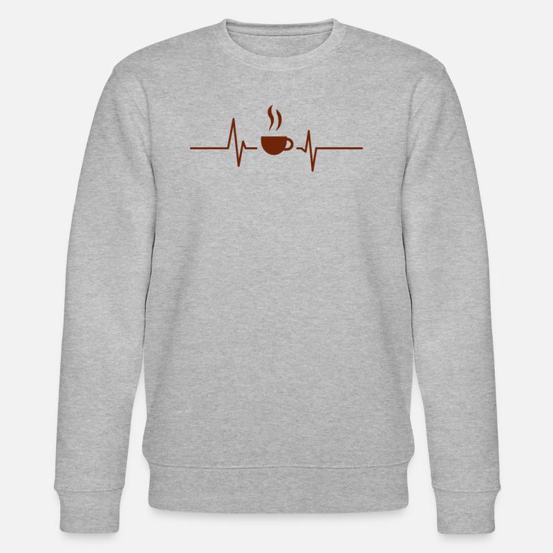 Kaffee - Herzschlag Herzfrequenz - Stanley/Stella Unisex Bio-Sweatshirt CHANGER - Grau meliert