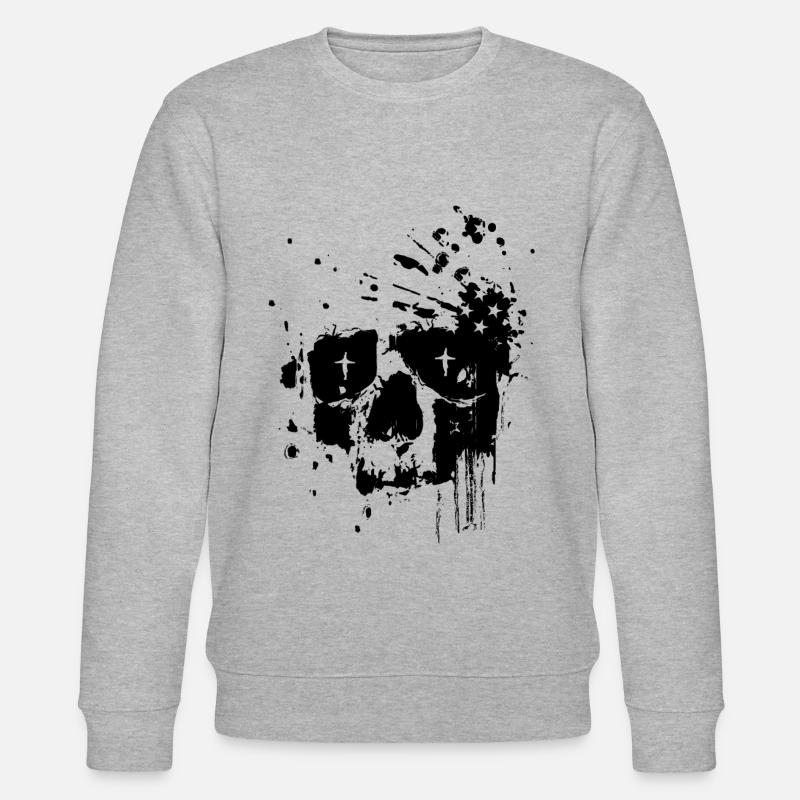 Black distressed destroyed skull skull - Stanley/Stella CHANGER Unisex Organic Sweatshirt - heather grey