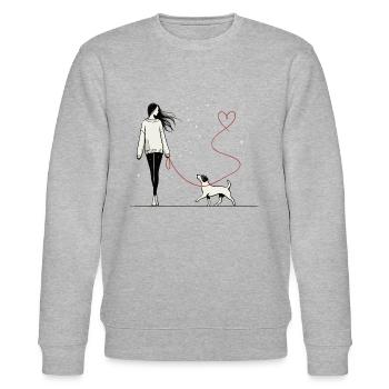 Herzverbindung – Frauchen mit Hund - Stanley/Stella Unisex Bio-Sweatshirt CHANGER  - Grau meliert - Vorne - Nik (191cm) & Marisol (170cm)