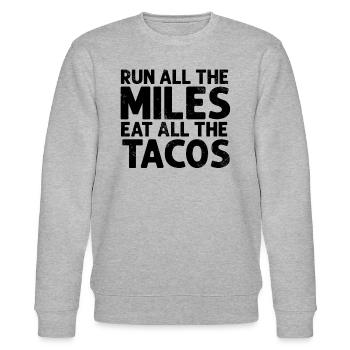 Lauf Alle Kilometer Iss Alle Tacos Lustiger Läufer - Stanley/Stella Unisex Bio-Sweatshirt CHANGER  - Grau meliert - Vorne - Nik (191cm) & Marisol (170cm)