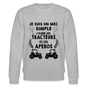 T-shirt tracteur les aperos Humour Agricole - Sweat bio CHANGER Stanley/Stella Unisexe - gris chiné - Devant - Nik (191cm) & Marisol (170cm)