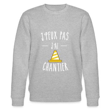 J'PEUX PAS J'AI CHANTIER - PLOT DE CHANTIER - Sweat bio CHANGER Stanley/Stella Unisexe - gris chiné - Devant - Nik (191cm) & Marisol (170cm)