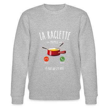 LA RACLETTE M'APPELLE IL FAUT QUE J'Y AILLE HUMOUR - Sweat bio CHANGER Stanley/Stella Unisexe - gris chiné - Devant - Nik (191cm) & Marisol (170cm)