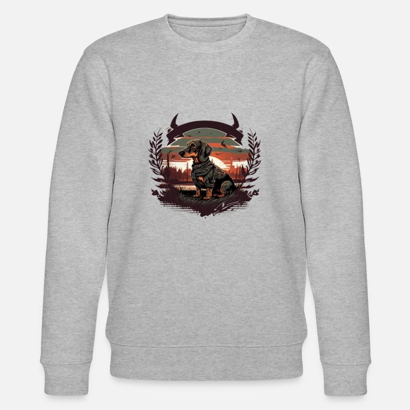 Dackel Jagdhund mit Sonne - Stanley/Stella Unisex Bio-Sweatshirt CHANGER  - Grau meliert
