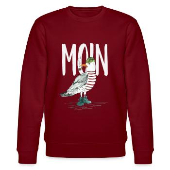 PLATTDEUTSCHER SPRUCH MIT MÖWE - Stanley/Stella Unisex Bio-Sweatshirt CHANGER  - Burgunderrot - Vorne - Nik (191cm) & Marisol (170cm)