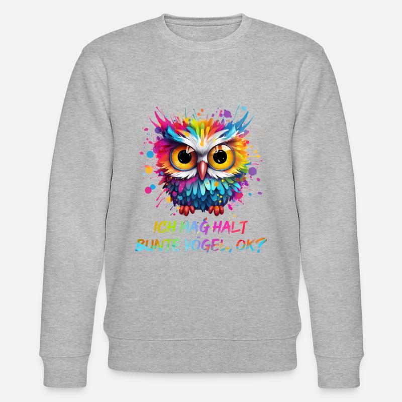 LUSTIGE BUNTE EULE - Stanley/Stella Unisex Bio-Sweatshirt CHANGER  - Grau meliert