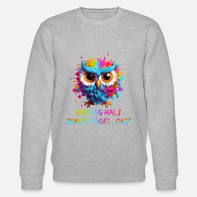 LUSTIGE BUNTE EULE - Stanley/Stella Unisex Bio-Sweatshirt CHANGER  - Grau meliert