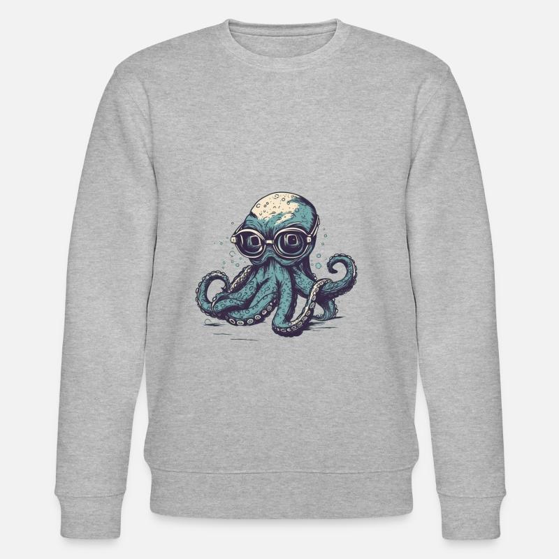 Nerdy Comic Oktopus mit Brille - Stanley/Stella Unisex Bio-Sweatshirt CHANGER  - Grau meliert