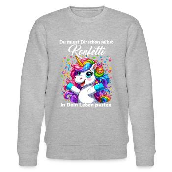 Einhorn Karneval Konfetti Spaß Optimismus lustig - Stanley/Stella Unisex Bio-Sweatshirt CHANGER  - Grau meliert - Vorne - Nik (191cm) & Marisol (170cm)