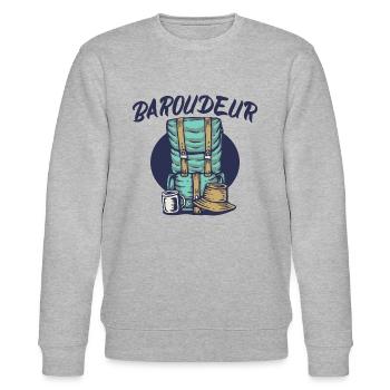 Backpacker und Backpacker Abenteuer Geschenke T-Shirt - Stanley/Stella Unisex Bio-Sweatshirt CHANGER  - Grau meliert - Vorne - Nik (191cm) & Marisol (170cm)