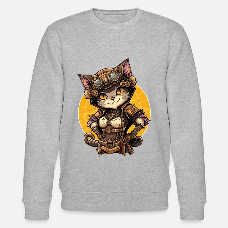 Chat Steampunk - Sweat bio CHANGER Stanley/Stella Unisexe - gris chiné